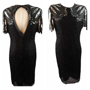 Vintage silk beaded sequin dress flapper Medium